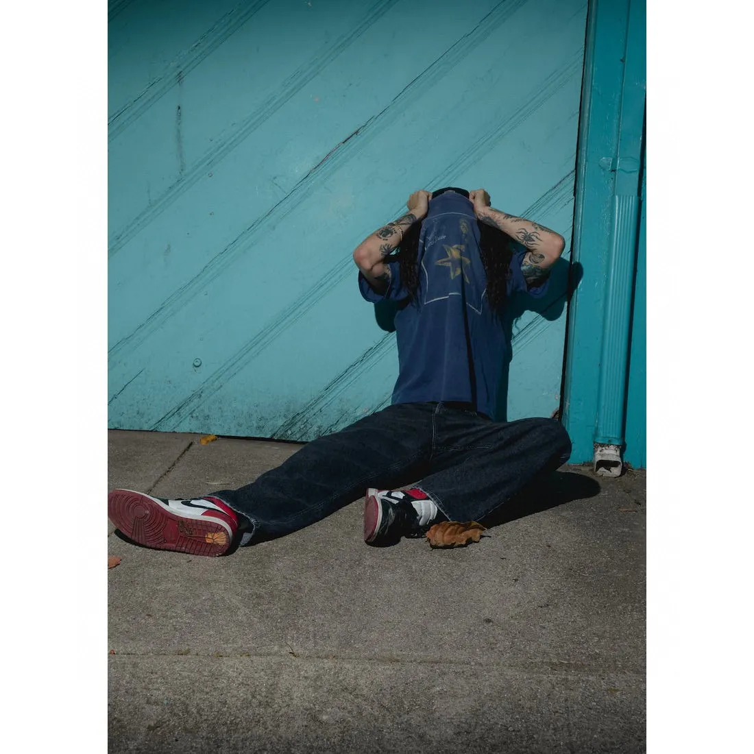 CACTUS PLANT FLEA MARKET x SAINT Mxxxxxx STAR SS TEE/NAVY New CPFM star smiley holed distressed short sleeves Washed blue S-XL Genuine consistent tube weaving without side seams High weight OE yarn fabric Assute dyeing Multiple horse fades Heavy wash water Worn holes Customized joint main mark/wash mark/little angel anti-counterfeiting label